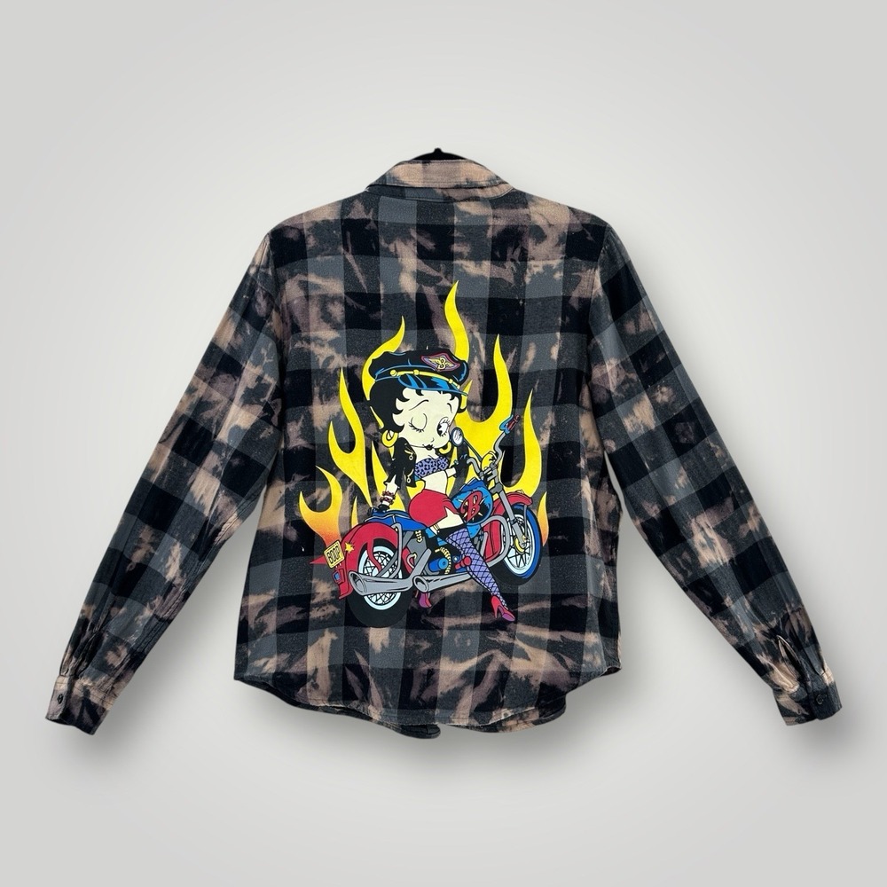 Betty Boop Bleach Flannel Womens XS Y2K Grunge Coquette